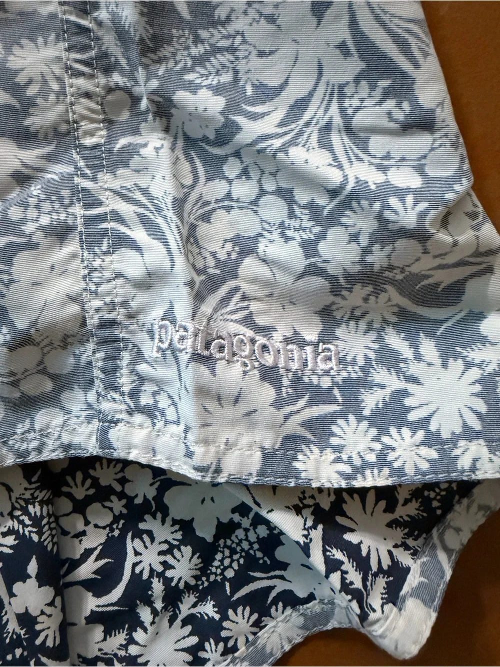 Patagonia Men's Floral Print Swim Trunks - White & Navy